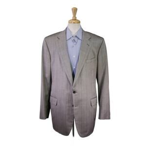 Tom James Holland & Sherry Custom Tailored Gray Herringbone Silk Blazer 46L